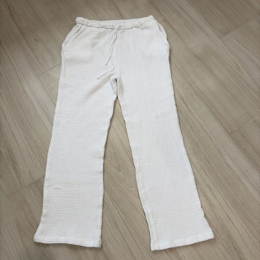 Philosophy Comfort Waffle Knit Beach Pants Cotton Drawstring White Pockets Small
